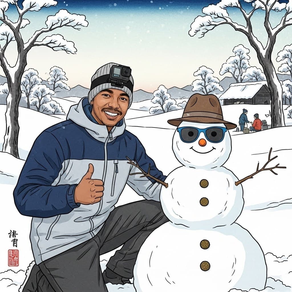 Snowman adventure in the mountains